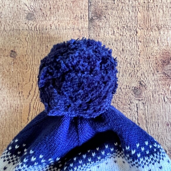 Janie and Jack Blue Knit Hat with Pom Pom 6-12mos Winter Cotton Cold Weather - Picture 6 of 6